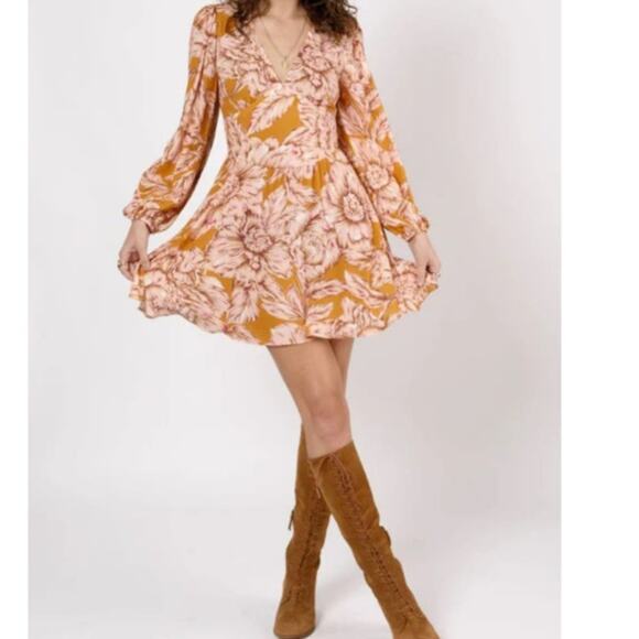 Band of the Free JO Long Sleeve Mini Dress Fall Floral Medium NWT - Picture 1 of 7